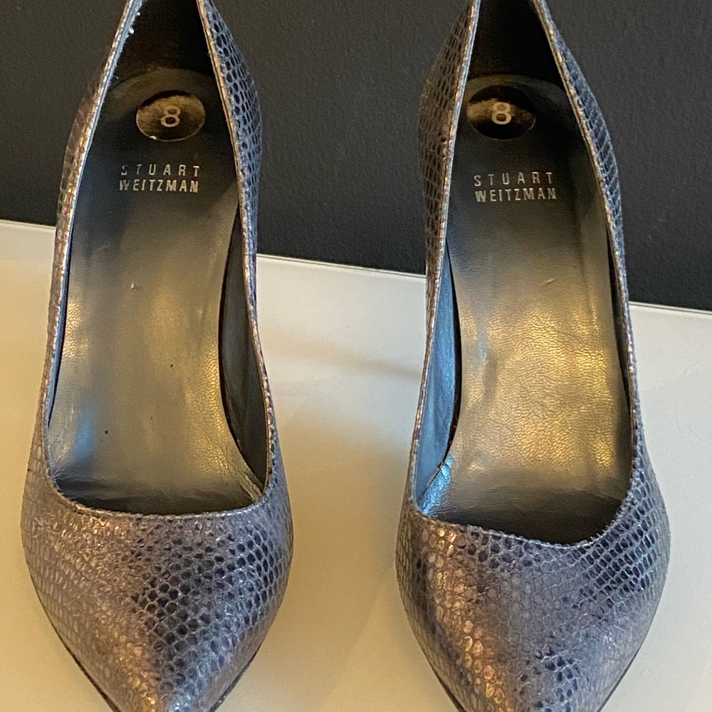 Stuart Weitzman Vintage Snakeskin Metallic Pumps 8 M